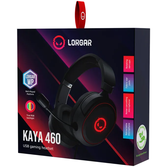LORGAR Kaya 460, USB Gaming headset with microphone, CM108B, RGB backlight, Plug&Play, USB-A connection cable 2m, fabric ear pads, size: 192*184.7*88mm, 0.329kg, black — image 6