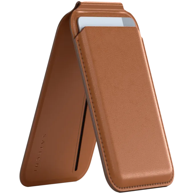 SATECHI Vegan-Leather Magnetic Wallet Stand (Brown) — image 1