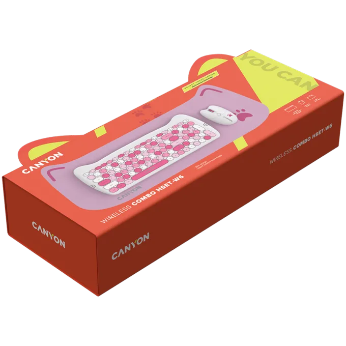 CANYON HSET-W6 EN Keyboard+Mouse Kitty Edition AAA+АА Wireless Pink — image 6