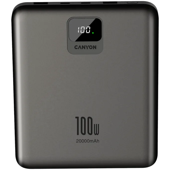 CANYON power bank PB-2008 LED FLAT 20000 mAh PD100W QC3.0 Dark Grey — image 1