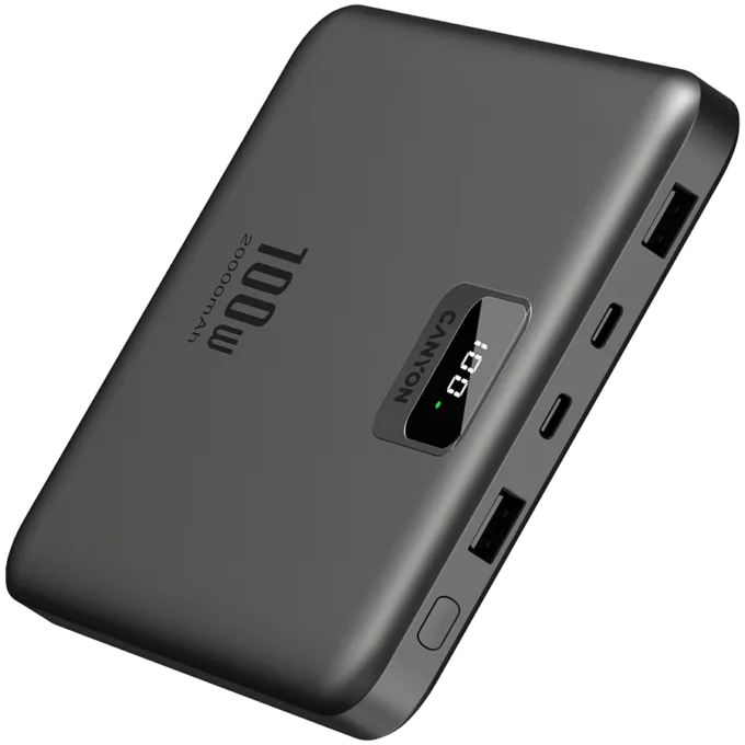 CANYON power bank PB-2008 LED FLAT 20000 mAh PD100W QC3.0 Dark Grey — image 3