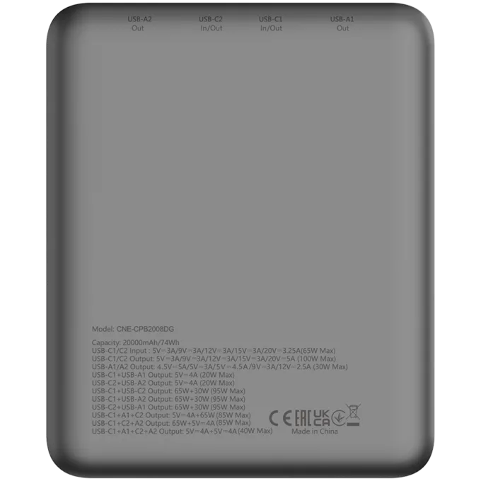 CANYON power bank PB-2008 LED FLAT 20000 mAh PD100W QC3.0 Dark Grey — image 6