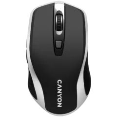 CANYON MW-19, 2.4GHz Wireless Rechargeable Mouse with Pixart sensor, 6keys, Silent switch for right/left keys,Add NTCDPI: 800/1200/1600, Max. usage 50 hours for one time full charged, 300mAh Li-poly battery, Black -Silver, cable length 0.6m, 121*70*39mm, 0.