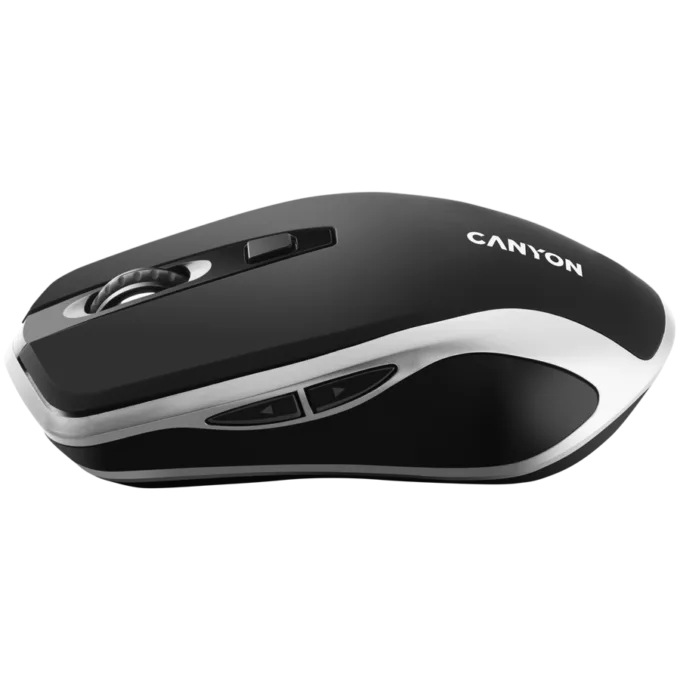 CANYON MW-19, 2.4GHz Wireless Rechargeable Mouse with Pixart sensor, 6keys, Silent switch for right/left keys,Add NTCDPI: 800/1200/1600, Max. usage 50 hours for one time full charged, 300mAh Li-poly battery, Black -Silver, cable length 0.6m, 121*70*39mm, 0. — image 3