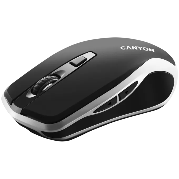 CANYON MW-19, 2.4GHz Wireless Rechargeable Mouse with Pixart sensor, 6keys, Silent switch for right/left keys,Add NTCDPI: 800/1200/1600, Max. usage 50 hours for one time full charged, 300mAh Li-poly battery, Black -Silver, cable length 0.6m, 121*70*39mm, 0. — image 4