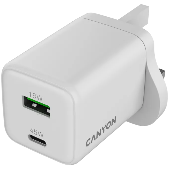 CANYON charger CU45AC GaN 45W 1xPD 1xQC UK White — image 4