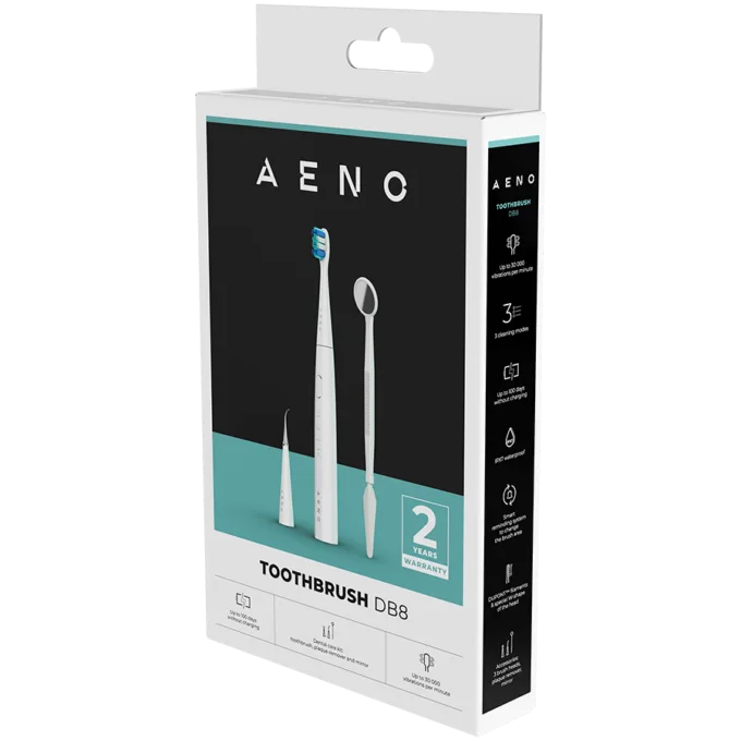 AENO Sonic Electric toothbrush, DB8: White, 3modes, 3 brush heads + 1 cleaning tool, 1 mirror,  30000rpm, 100 days without charging, IPX7 — image 3