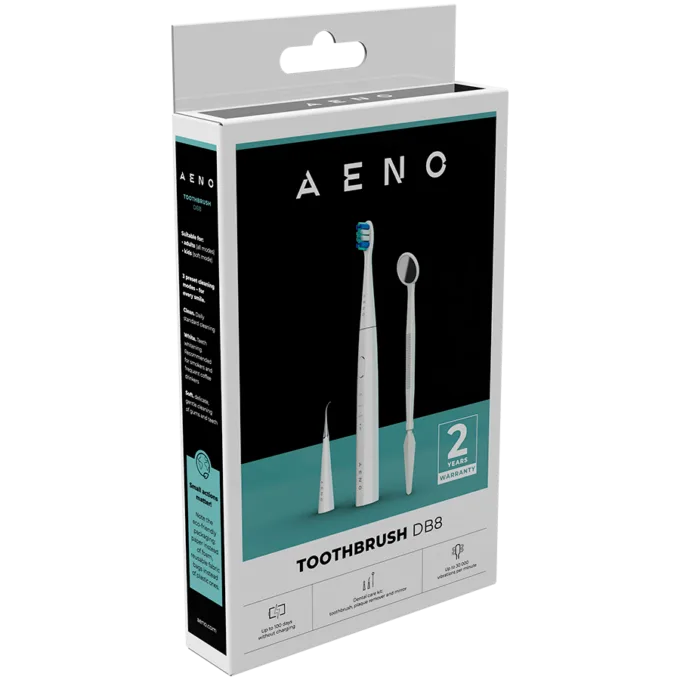 AENO Sonic Electric toothbrush, DB8: White, 3modes, 3 brush heads + 1 cleaning tool, 1 mirror,  30000rpm, 100 days without charging, IPX7 — image 4