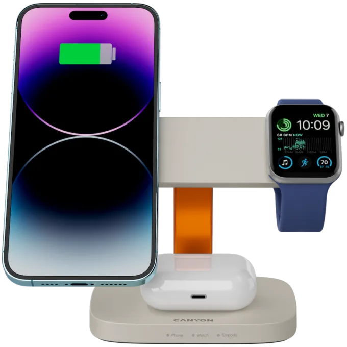 CANYON Wireless Charging Station Hexagon 310 3in1 LightGrey/Orange — image 5