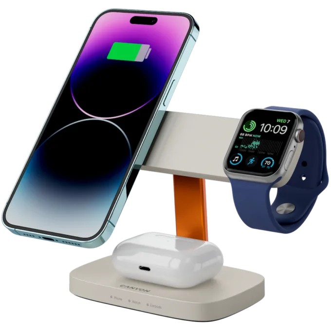 CANYON Wireless Charging Station Hexagon 310 3in1 LightGrey/Orange — image 6