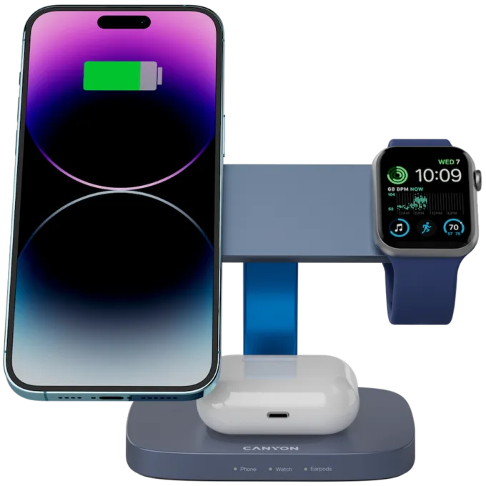 CANYON Wireless Charging Station Hexagon 310 3in1 DarkGrey/Blue — image 5