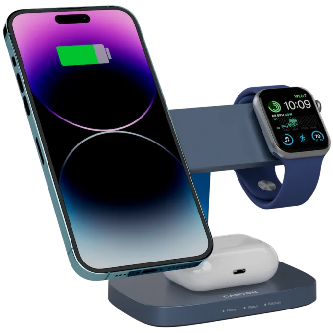 CANYON Wireless Charging Station Hexagon 310 3in1 DarkGrey/Blue — image 7