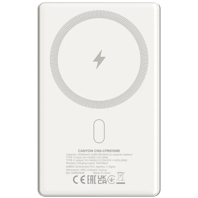 CANYON power bank OnPower 510 slim Magnetic 10000 mAh PD20W Beige — image 3