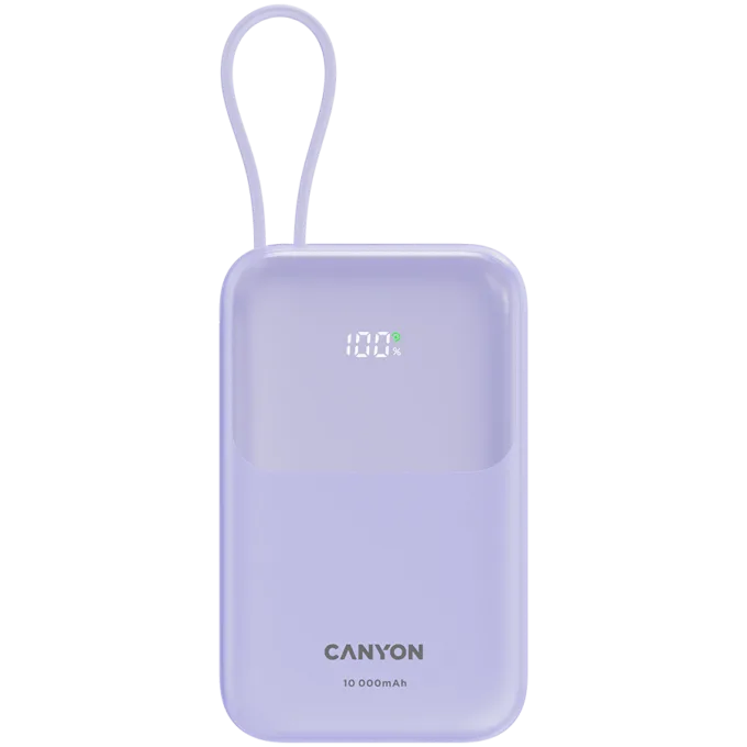 CANYON power bank OnPower 101 built-in cable 10000 mAh PD22.5W Purple — image 1