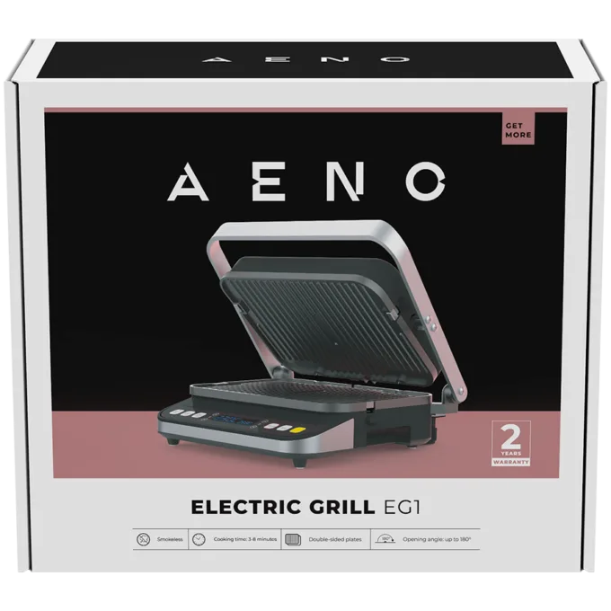 AENO ''Electric Grill EG1: 2000W, 3 heating modes - Upper Grill, Lower Grill, Both Grills  Defrost, Max opening angle -180°, Temperature regulation, Timer, Removable double-sided plates, Plate size 320*220mm'' — image 6