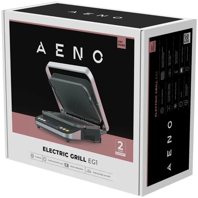 AENO ''Electric Grill EG1: 2000W, 3 heating modes - Upper Grill, Lower Grill, Both Grills  Defrost, Max opening angle -180°, Temperature regulation, Timer, Removable double-sided plates, Plate size 320*220mm'' — image 7