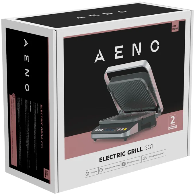 AENO ''Electric Grill EG1: 2000W, 3 heating modes - Upper Grill, Lower Grill, Both Grills  Defrost, Max opening angle -180°, Temperature regulation, Timer, Removable double-sided plates, Plate size 320*220mm'' — image 8