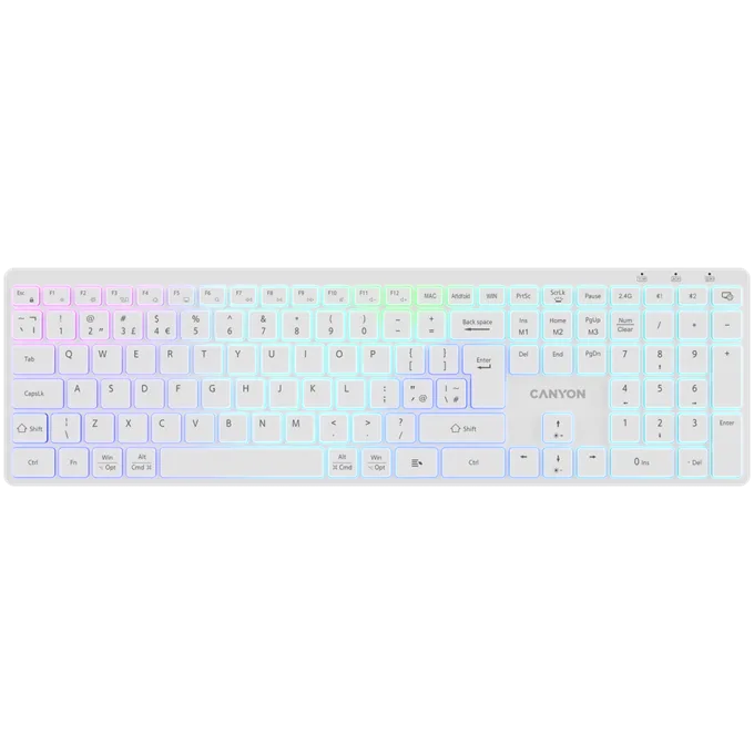 CANYON keyboard HKB-W11 UK/US RGB Dual Mode Wireless White — image 1
