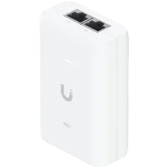 Ubiquiti U-POE+ adapter 30W, powers UniFi PoE+ devices, reduce dependency on PoE switch power, Contains RJ45 data input, AC cable with earth ground, and PoE+ output
