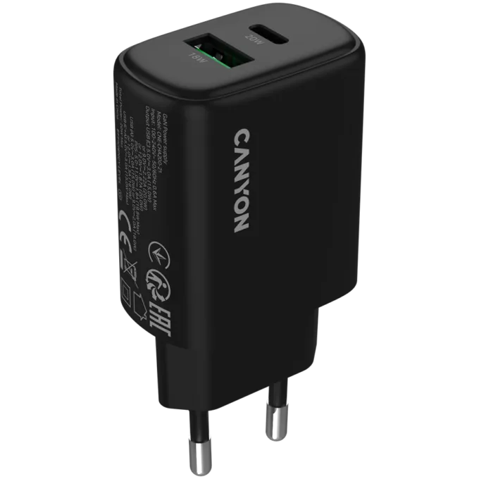 CANYON charger OnCharge 200 20W 1xPD 1xQC EU Black — image 1