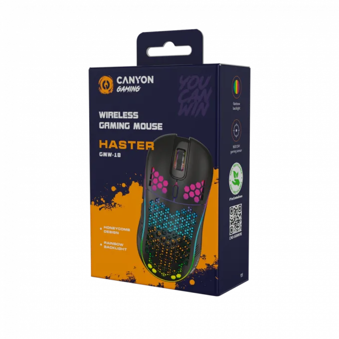 Canyon 7keys Gaming 2.4G wireless mouse, KA8 sensor, DPI up to 1600, rubber coating on panel, Huano 1million switch, 45cm PVC cable, ABS material. 400mAh battery, size: 125.8*63.7*41mm, weight: 95g, Black — image 7