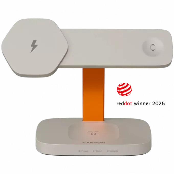 CANYON Wireless Charging Station Hexagon 310 3in1 LightGrey/Orange — image 1