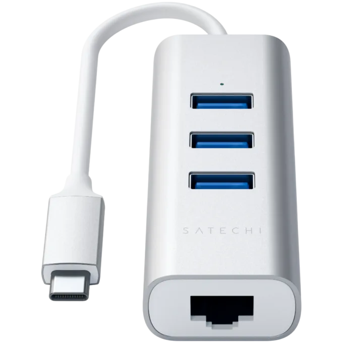 SATECHI Type-C 2-in-1 USB 3.0 Aluminum 3 Port Hub and Ethernet Port Silver — image 2