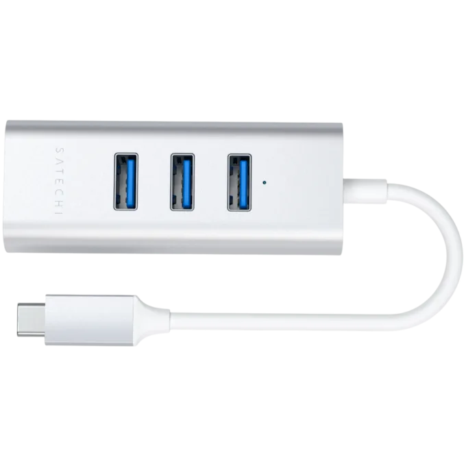 SATECHI Type-C 2-in-1 USB 3.0 Aluminum 3 Port Hub and Ethernet Port Silver — image 4