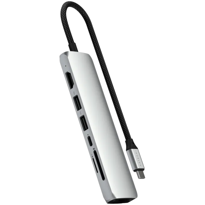 SATECHI 7-in-1 USB-C Slim Multiport Adapter with Ethernet (Silver) — image 1