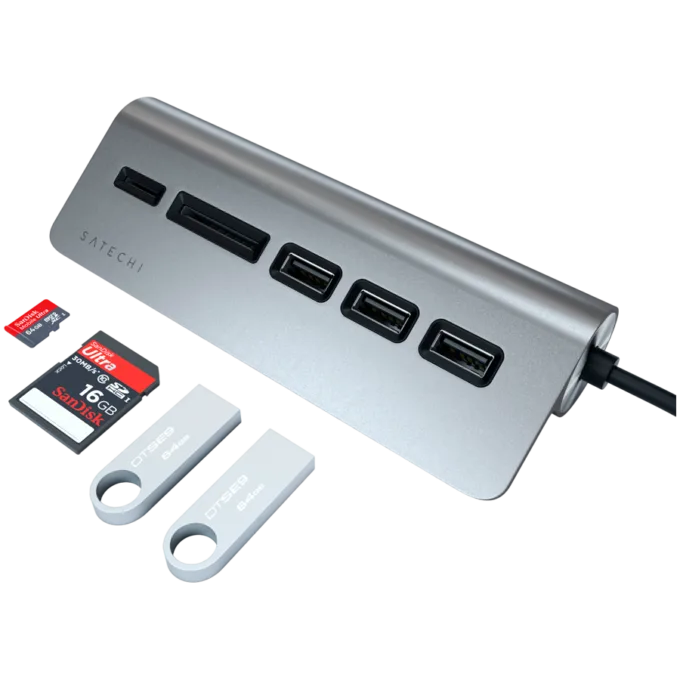 SATECHI Type-C Aluminum USB 3.0 Hub & Card Reader Space Gray — image 4