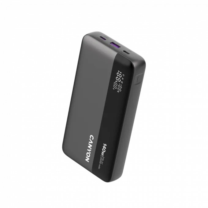 CANYON Power Bank PB-240, 25000mAh PD140W display power bank,Size160.0x82x27 mm Weight 508+-10g, Dark Grey — image 2