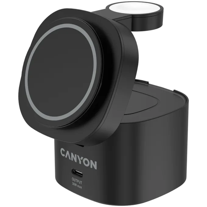 Canyon 4 in 1 Wireless Charging Stand, 30W max, Size: 70x70x70.3mm, weight: 414g, with 65W charger and 1M cable, black — image 2