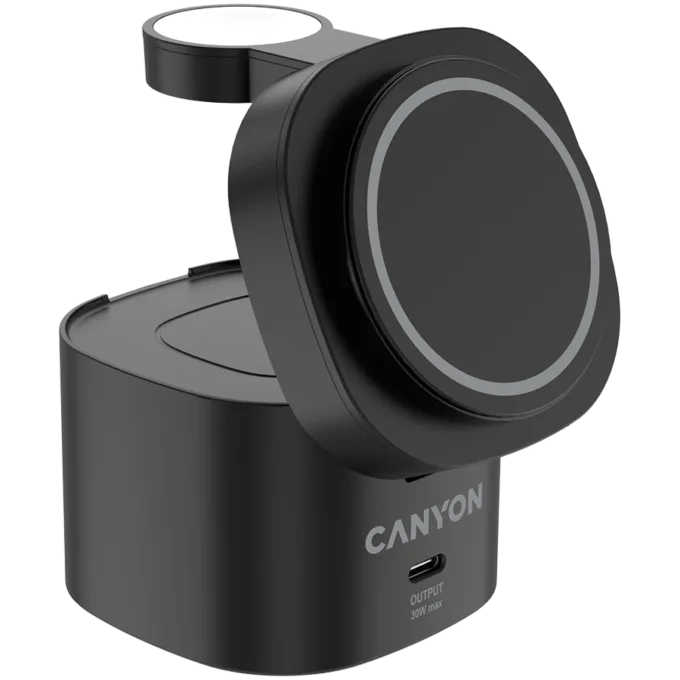 Canyon 4 in 1 Wireless Charging Stand, 30W max, Size: 70x70x70.3mm, weight: 414g, with 65W charger and 1M cable, black — image 3