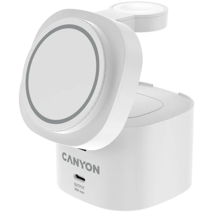 Canyon 4 in 1 Wireless Charging Stand, 30W max, Size: 70x70x70.3mm, weight: 414g, with 65W charger and 1M cable, white — image 2