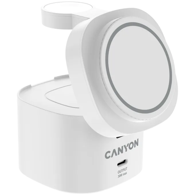 Canyon 4 in 1 Wireless Charging Stand, 30W max, Size: 70x70x70.3mm, weight: 414g, with 1M cable, white — image 3