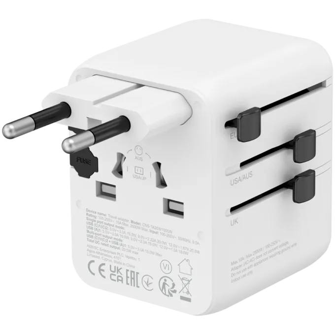 CANYON Travel Adapter OnTour 20 EU/UK/US/AUS 20W  White — image 2