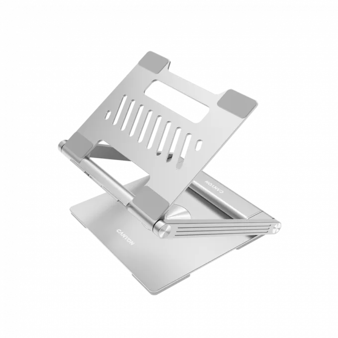 Canyon Laptop stands with hub, TYPE C F to HDMI2.0+2USB3.0+USBC3.0+RJ45+PD, TYEP C TO C cable 1m white with Emarker: HUSB332A, Material: Aluminum case+ABS+PS, Size: 245x240x27.2+/-0.3mm, Weight:1304g — image 1