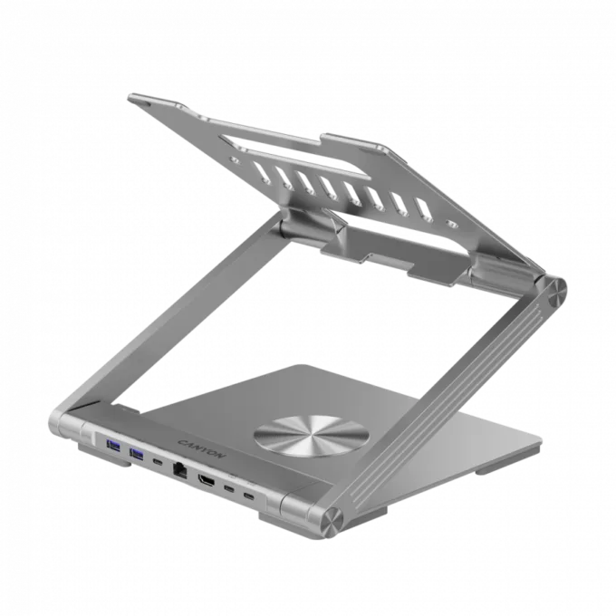 Canyon Laptop stands with hub, TYPE C F to HDMI2.0+2USB3.0+USBC3.0+RJ45+PD, TYEP C TO C cable 1m white with Emarker: HUSB332A, Material: Aluminum case+ABS+PS, Size: 245x240x27.2+/-0.3mm, Weight:1304g — image 9
