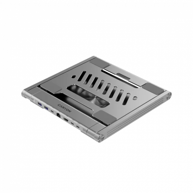 Canyon Laptop stands with hub, TYPE C F to HDMI2.0+2USB3.0+USBC3.0+RJ45+PD, TYEP C TO C cable 1m white with Emarker: HUSB332A, Material: Aluminum case+ABS+PS, Size: 245x240x27.2+/-0.3mm, Weight:1304g — image 12