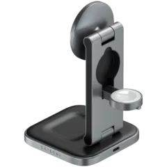 SATECHI 3-in-1 Foldable Qi2 Wireless Charging Stand (Space Gray) with Type A,C,G plugs