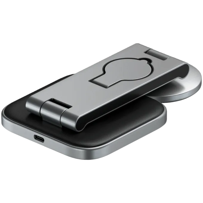 SATECHI 3-in-1 Foldable Qi2 Wireless Charging Stand (Space Gray) with Type A,C,G plugs — image 3