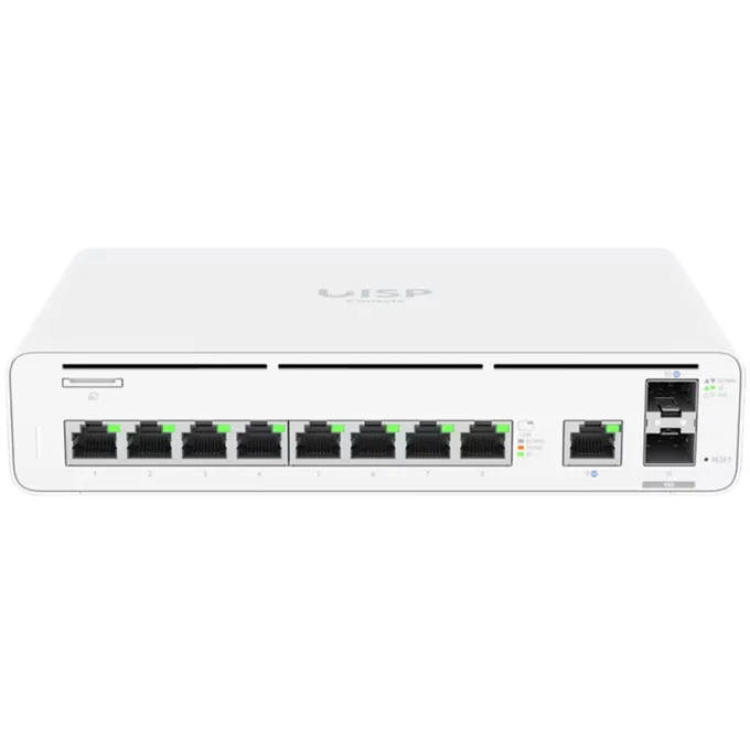 Ubiquiti UISP UISP-CONSOLE-EU 9x GbE RJ45 ports, 2x 10G SFP+ ports, Up to 8,500 Mbps NAT throughput, Additional Power TransPort input for DC redundancy, 1U rack or wall-mountable (kits included) — image 1