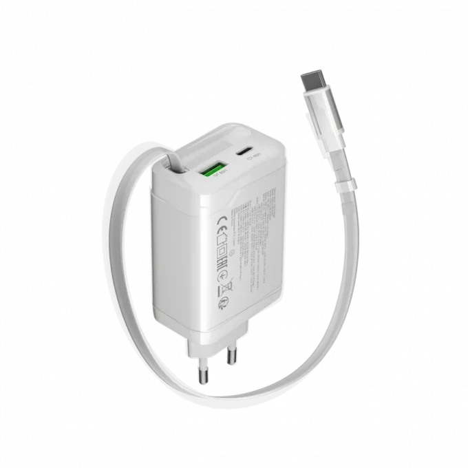 CANYON charger OnCharge 65RC Build-In Cable USB-C 65W 1xPD 1xQC EU White — image 2