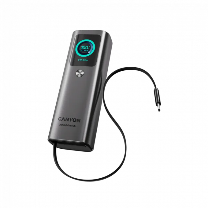 CANYON Built-in cable power bank OnPower 265 20000mAh 165W   Aluminium Dark grey — image 1