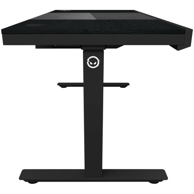 Dual-motor sit/stand adjustable-height gaming desk with built-in PC case, wireless charger, RGB lighting, control panel, and USB ports, PB melamine surface tabletop, black. — image 4