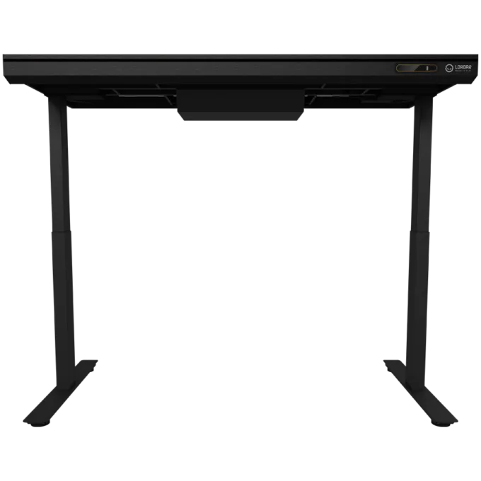 Dual-motor sit/stand adjustable-height gaming desk with wireless charger, RGB lighting, control panel, and USB ports, solid tempered glass tabletop, black. — image 5