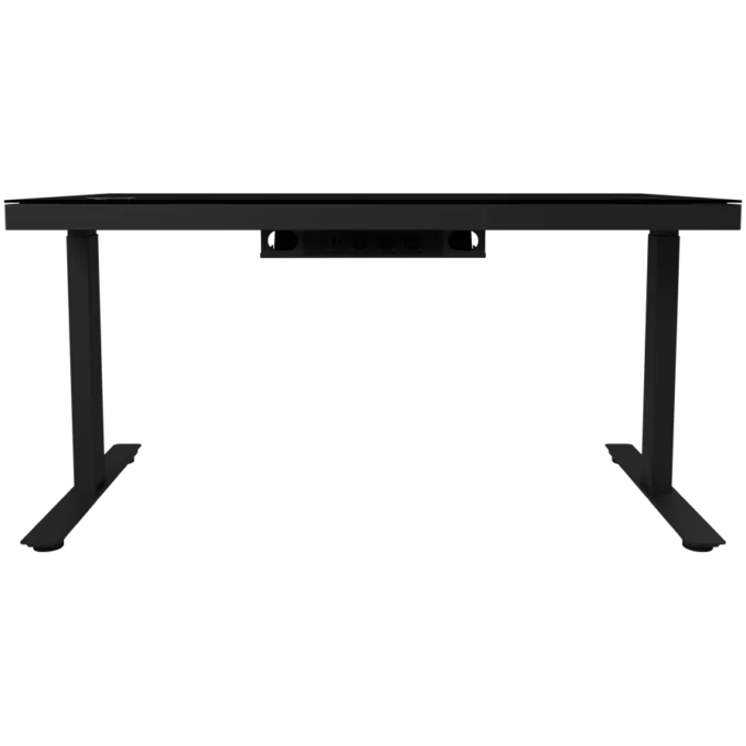 Dual-motor sit/stand adjustable-height gaming desk with wireless charger, RGB lighting, control panel, and USB ports, solid tempered glass tabletop, black. — image 6