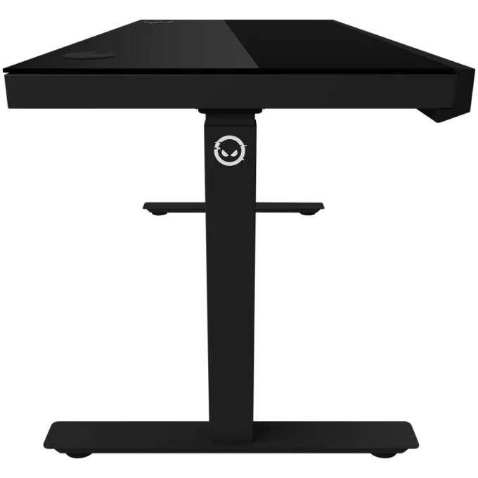 Dual-motor sit/stand adjustable-height gaming desk with wireless charger, RGB lighting, control panel, and USB ports, solid tempered glass tabletop, black. — image 7