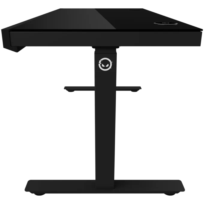 Dual-motor sit/stand adjustable-height gaming desk with wireless charger, RGB lighting, control panel, and USB ports, solid tempered glass tabletop, black. — image 8