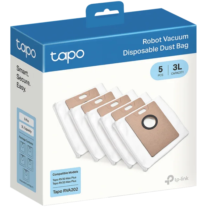 Tapo RVA202 Robot Vacuum Disposable Dust Bag, 3L Disposable Dust Bag  x5, Suitable for Tapo RV30 Max Plus, Tapo RV20 Max Plus — image 1